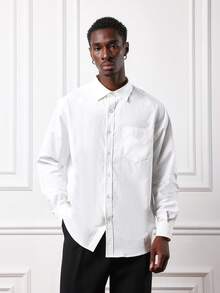 SUMWON Regular Fit Button Down Shirt Long Sleeve Collared Double Pocket Classic Work Casual Office Business Formal Wardrobe Essential Plain - White - View 1