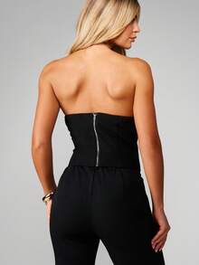 MISSGUIDED Strapless Jewel Embellished Corset Top With Multi Color Rhinestone Details Party Evening Wear - Black - View 2