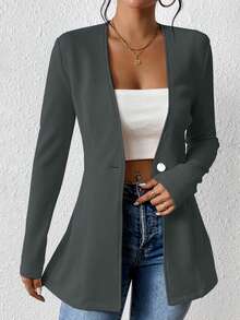 EMERY ROSE Women's Casual Textured Unlined Collarless Lightweight Long Sleeve Blazer