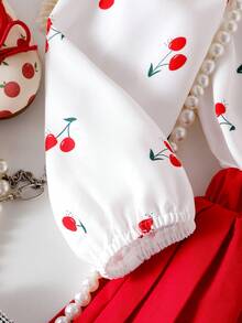 Souflis Souflis Camisa de manga farol con estampado de cerezas y falda plisada para niña - Blanco - Ver 3