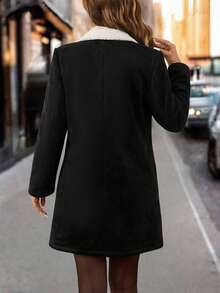 Editum 女士优雅高端翻领黑色大衣，秋季新款女士优雅多功能保暖内衬夹克，秋冬加厚外套，女士冬季外套，女士粗花呢外套，女士格子外套，女士冬季服装，女士外套，女士秋季服装，带绒里服装，女士冬季服装，绒里秋冬棉质长款保暖夹克 - 黑色 - 查看 10