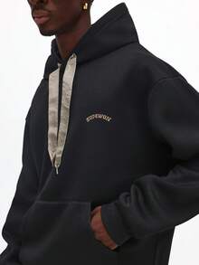 SUMWON Oversized Pullover Hoodie With Drawstring And Front Pocket For Casual Streetwear Plain - Black - View 4