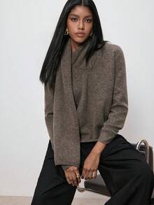 ATUI Studio 女士保暖防寒羊毛针织衫，披肩领设计，新款秋冬长袖宽松上衣，休闲时尚简约针织衫，圣诞套头衫，通勤百搭。 - 摩卡棕 - 查看 5