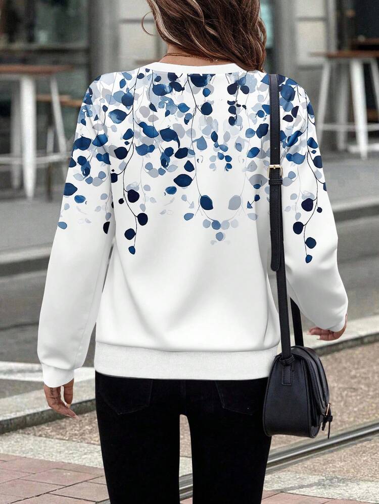 Sudadera con cuello redondo de manga larga con estampado floral y cremallera delantera para mujer, ropa de otoño e invierno