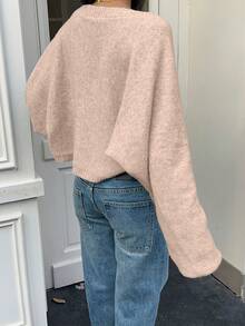 SHEIN Unity 女士休闲简约前开蝙蝠袖开衫，百搭日常通勤、秋冬装 - 卡其色 - 查看 2