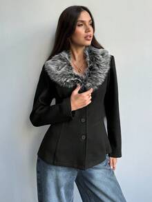 Aloruh Women's Fall/Winter Elegant Lapel Waist Fur Collar Patchwork Overcoat In Fall/Winter,Women's Winter Coat ,Winter Clothes For Women