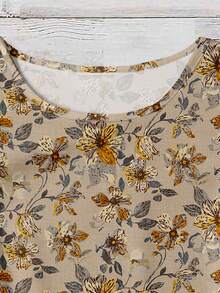 EMERY ROSE 女式休闲 V 领盖袖宽松衬衫，复古碎花 - 彩色 - 查看 4