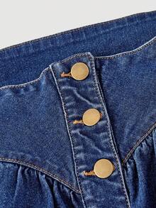 Sweetra 时尚休闲宽腰带前开牛仔A字裙 - 中等水洗藍 - 查看 3