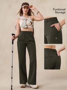 OutZeal 女式无 PFC 防水弹力尼龙口袋喇叭裤户外徒步露营裤 - 軍綠色 - 查看 4