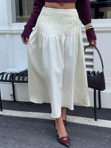 Siren Gaze Women's Elegant Textured Pleated A-Line Skirt, Minimalist Solid Color Winter White