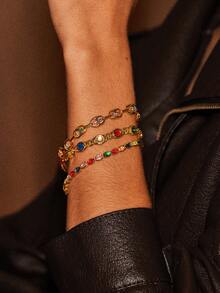 Glisma 女士链式手链、西方珠宝、古钱币、宝石、服装、秋冬、妈妈/女士/女孩/母亲适用、高级 - 金色 - 查看 1