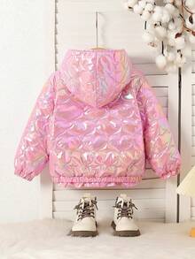 Cappotto imbottito con maniche lunghe, trapuntato, con rivestimento metallico rosa, casual, adatto per l'inverno, per ragazze giovani - Rosa - Visualizzare 2