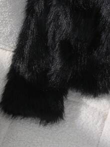 SHEIN Sparklyn 女孩休闲人造毛皮夹克，可爱时尚风格，白色蓬松舒适，适合春季、夏季、秋季，非常适合外出、购物、聚会 - 黑色 - 查看 3