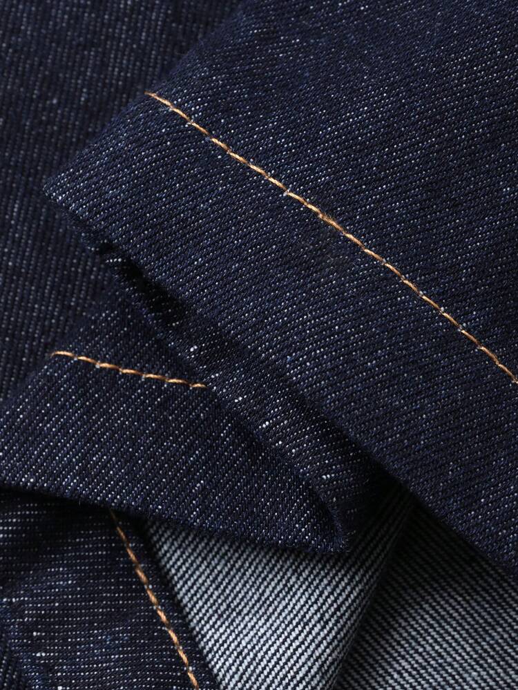 Men's Plain Navy Blue Blue Raw Denim Jeans, Autumn