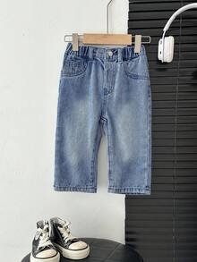 SHEIN Baby Boys' Casual Style Retro Straight Leg Baggy Blue Denim Jeans For Baby Clothes Baby Boys Costume Dailywear And Baby Summer And Spring Clothes - Medium Wash - View 5