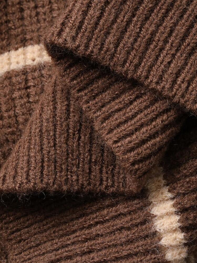 Tween Boy Casual Colorblock Striped Drop Shoulder Sweater, Autumn/Winter