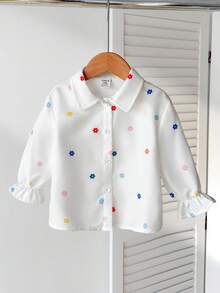 SHEIN 休闲百搭 Babygirl 心形图案长袖衬衫 - 彩色 - 查看 3