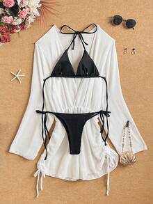 SHEIN Swim 吊脖三角形側繫帶比基尼泳裝