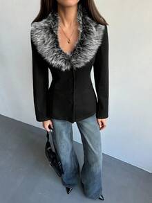 Aloruh Women's Fall/Winter Elegant Lapel Waist Fur Collar Patchwork Overcoat In Fall/Winter,Women's Winter Coat ,Winter Clothes For Women