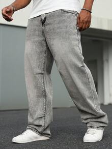Manfinity Homme 大码男士休闲宽松街头牛仔裤 - 灰色 - 查看 8