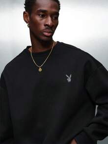 PLAYBOY X SUMWON Áo nỉ chui đầu dáng croptop in logo họa tiết tay dài thường ngày dạo phố - màu đen - Xem 4