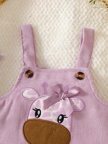 SHEIN Baby Girl Cute Deer Embroidery Strap Casual Outdoor Dress, Spring/Autumn - Purple - View 3