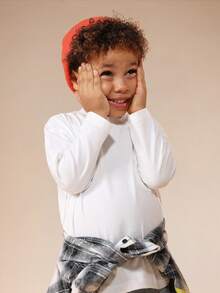 SUMWON 男童长袖圆领纯棉T恤 休闲日常基础款T恤 度假款 - 白色 - 查看 2