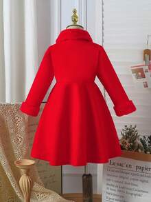 Abrigo de lana con mezcla de piel sintética de unicolor con parches y dobladillo acampanado para niña, otoño/invierno