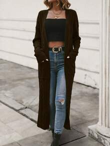 EMERY ROSE Áo khoác cardigan dài trơn màu thường ngày cho nữ, Thu/Đông - màu nâu - Xem 4