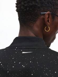 SUMWON 带扣运动夹克，带闪光饰面，闪亮飞行员棒球学院风外套 - 黑色 - 查看 6