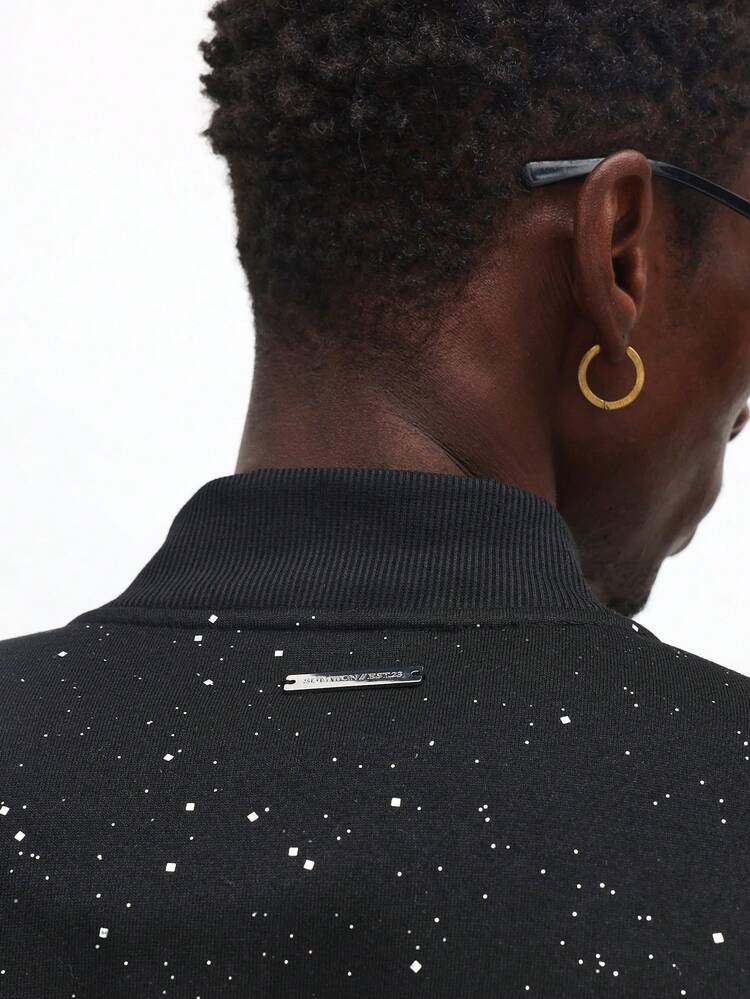 Buttoned Varsity Jacket With Glitter Finish