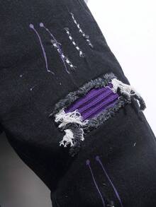 Manfinity Homme 男士修身破洞口袋休闲牛仔裤 男士破洞牛仔裤 街头潮流牛仔裤