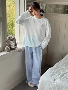 DAZY 2pcs/Set Teen Girl Casual Long Sleeve Top And Pants Loungewear Set, Fall