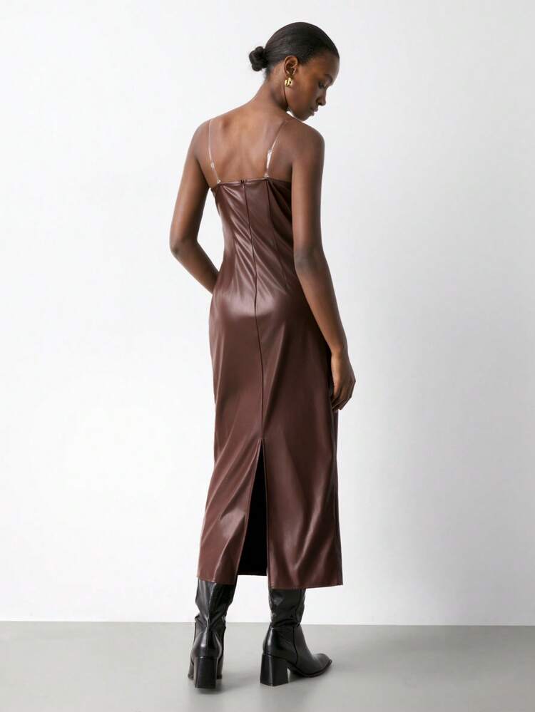 SHEIN Maija Women's Solid Color Pleated Dress, Elegant Sexy Halloween Costumes For Women  Party Dresses For Women Brown Dress Brown Dress