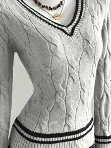 Elamini Áo len dệt kim xoắn tay dài cổ chữ V đa năng cho nữ - Nhiều màu - Xem 3