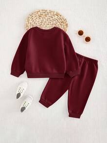 Cozy Pixies 2pcs Baby Girl Rainbow Pattern Crew Neck Raglan Sleeve Sweatshirt And Jogger Pants Set - Rose Red - View 2