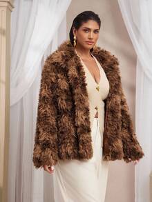 VOLUPTÉ CURVE Abrigo largo de talla grande para mujer, de estilo vintage artístico y elegante, con cuello alto de contraste de piel sintética, manga raglan de manga larga, suelto y esponjoso, versátil y a la moda, para otoño/invierno