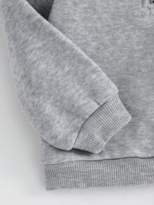 男婴休闲可爱百搭蓝色针织连帽衫和松紧腰裤套装 - 淺灰色 - 查看 3