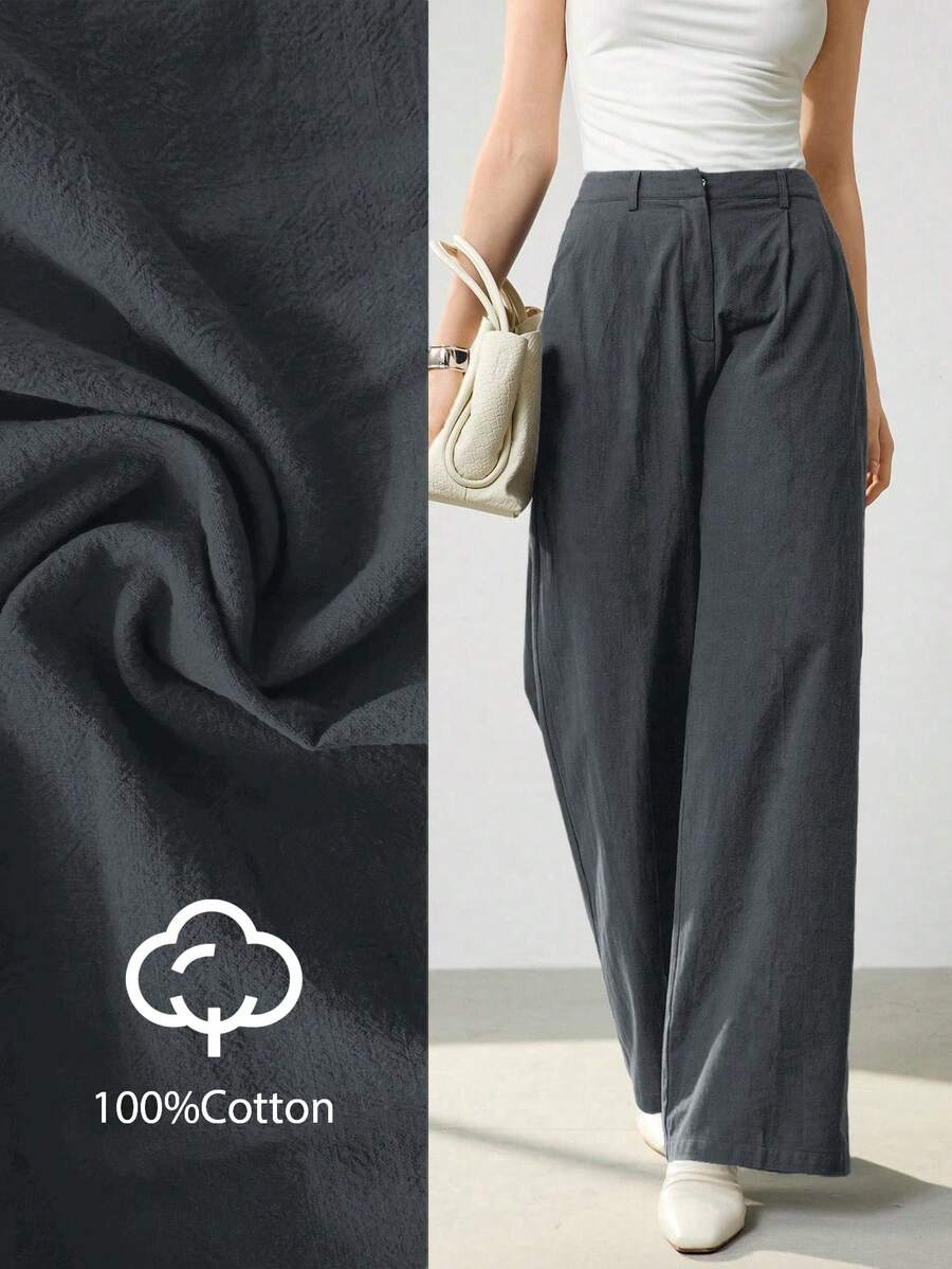 Uhlyne 女式秋季亚麻混纺修身休闲裤 - 灰色 - 查看 1