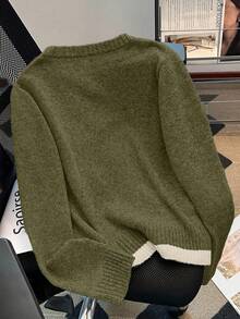 SHEIN LUNE 全新秋冬优雅手工花卉图案柔软舒适开衫，适合娇小女性 - 軍綠色 - 查看 2