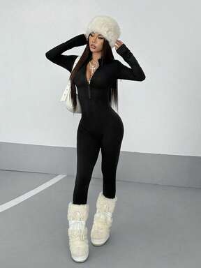 StreetHx Mono de manga larga con media cremallera y unicolor, estilo urbano para otoño