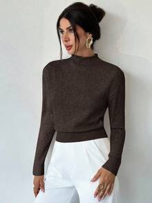 Firerie Áo len nữ thanh lịch, thoải mái, cổ cao, tay dài, nhiều màu sắc, dáng rộng, đa năng, thích hợp mặc đi làm, mùa thu, đông, kiểu áo dễ phối đồ, phù hợp cho giáo viên. - Cà phê nâu - Xem 4