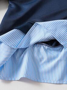 2 peças/Conjunto Moletom com Gola Polo e Saia Plissada para Meninas, Decoração de Bordado da Moda, Adequado para Uso Diário, Viagem, Volta às Aulas, Outono - Azul marinho - Visão 4