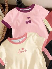 SHEIN 适合春夏季的年轻女孩休闲简约圆领短袖基本款T恤 - 彩色 - 查看 3