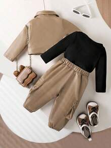 SHEIN Playful Pals 3 Stücke/Set modischer und cooler Streetstyle Outfit für Baby Mädchen, Frühling/Herbst