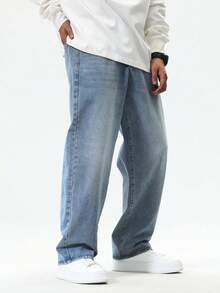 Chillumni Men's Loose Fit Pockets Wide Leg Casual Versatile Jeans Baggy Jeans Men Wide Leg - Light Wash - View 8