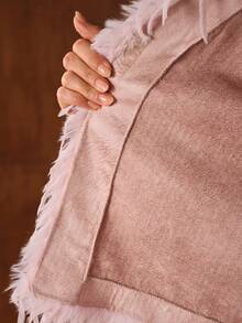 MOTF PREMIUM V NECK LONG SLEEVE FAUX FUR COAT FOR AUTUMN & WINTER - Khaki - View 9