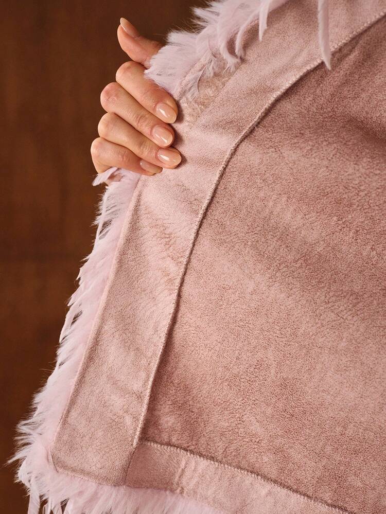 V NECK LONG SLEEVE FAUX FUR COAT FOR AUTUMN & WINTER