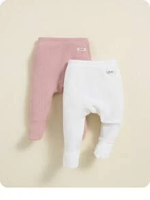 SHEIN 女婴童2入組字母貼布條紋針織緊身打底褲