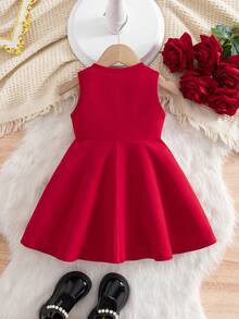 Babygirl 优雅可爱的红色碎花无袖连衣裙 - 彩色 - 查看 6